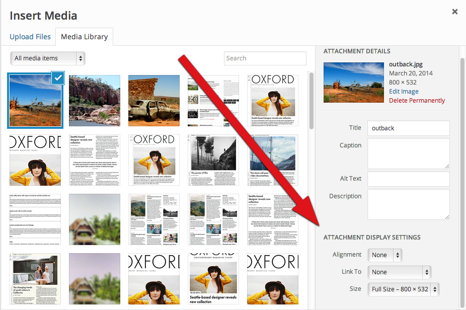 Attachment display settings in the WordPress Media Manager